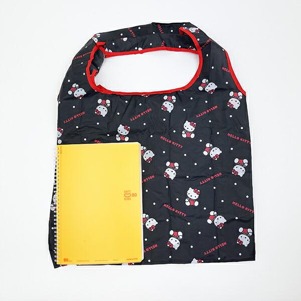 サンリオ ハローキティ ポケット付きエコバッグ かばん お買い物 ブラック 商品画像2：キャラグッズPERFECT WORLD TOKYO