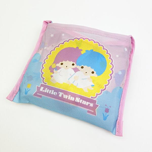 サンリオ リトルツインスターズ ポケット付きエコバッグ かばん お買い物 ピンク 商品画像4：キャラグッズPERFECT WORLD TOKYO