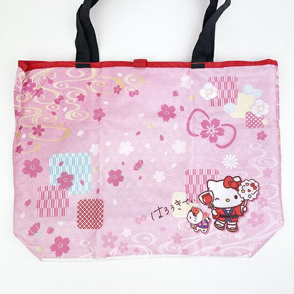 サンリオ ハローキティ 折りたたみエコバッグ 和雑貨シリーズ ピンク Sanrio 商品画像3：キャラグッズPERFECT WORLD TOKYO
