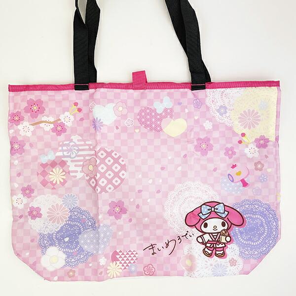 サンリオ マイメロディ 折りたたみエコバッグ 和雑貨シリーズ ピンク Sanrio 商品画像3：キャラグッズPERFECT WORLD TOKYO