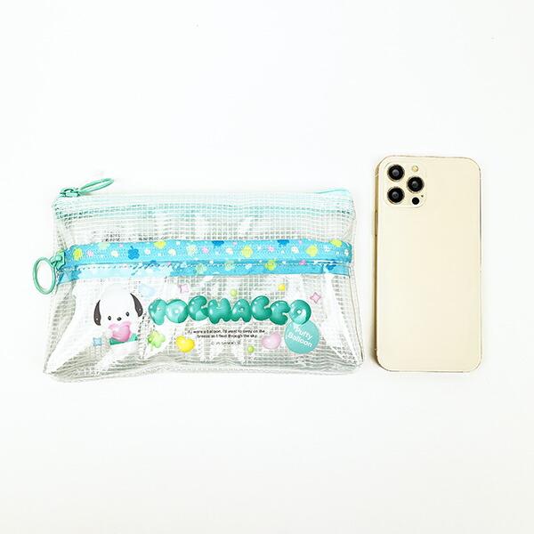サンリオ ポチャッコ クリアダブルファスナーポーチ 小物入れ グリーン 商品画像4：キャラグッズPERFECT WORLD TOKYO