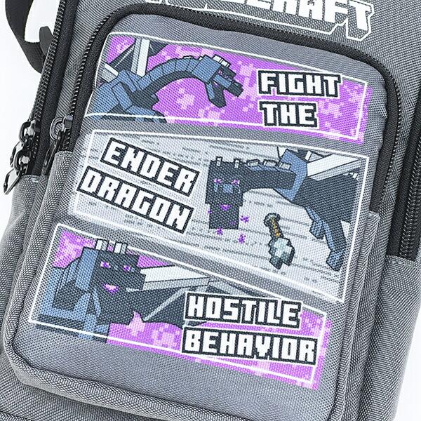 マインクラフト エンダードラゴン ポケット付きショルダーバッグ グレー 商品画像2：キャラグッズPERFECT WORLD TOKYO
