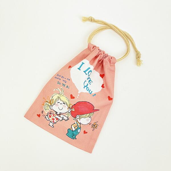 水森亜土 巾着(S) ピンク 日本製 商品画像4：キャラグッズPERFECT WORLD TOKYO