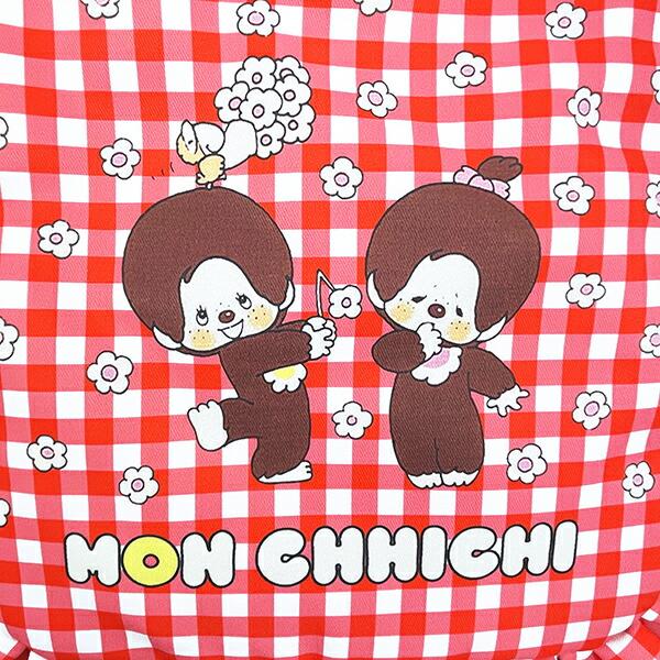 モンチッチ ギンガムチェック フリル巾着トートバッグ 赤 レトロ 商品画像2：キャラグッズPERFECT WORLD TOKYO