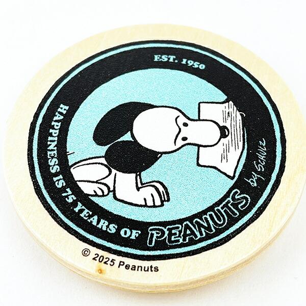 スヌーピー 丸型木のマグネット グリーン PEANUTS 75th SNOOPY 日本製 商品画像2：キャラグッズPERFECT WORLD TOKYO