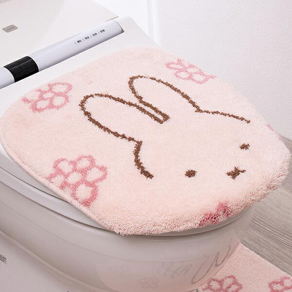 ミッフィー miffy トイレ兼用フタカバー ラインフラワー ピンク トイレ用品 商品画像2：キャラグッズPERFECT WORLD TOKYO