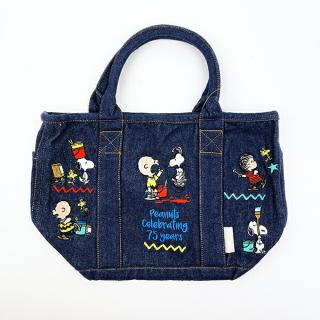 廃番】スヌーピー PEANUTS 75th デニム ミニトートバッグ ネイビー