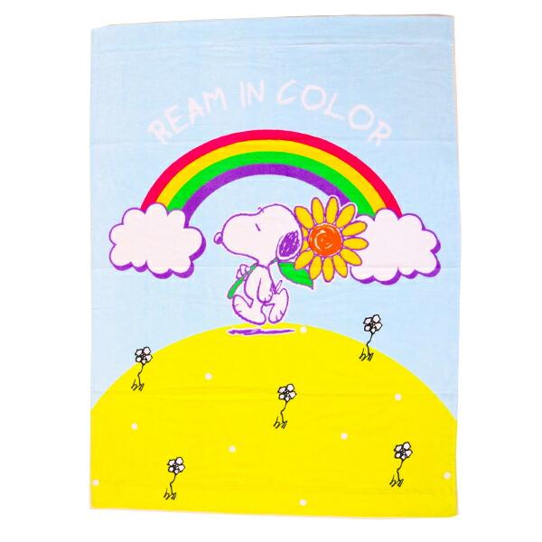 スヌーピー プリントお昼寝ケット (虹とひまわり) タオルケット 保育園 ベビ･･･