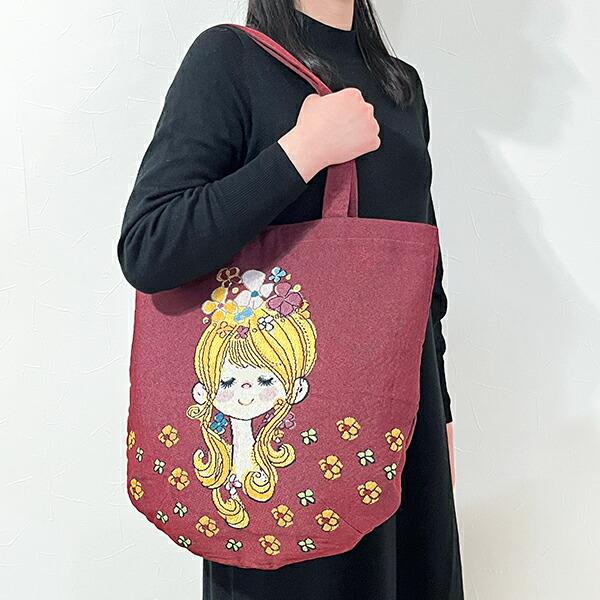 水森亜土 和雑貨 ゴブラン トートバッグ フラワー バーガンディー 商品画像7：キャラグッズPERFECT WORLD TOKYO