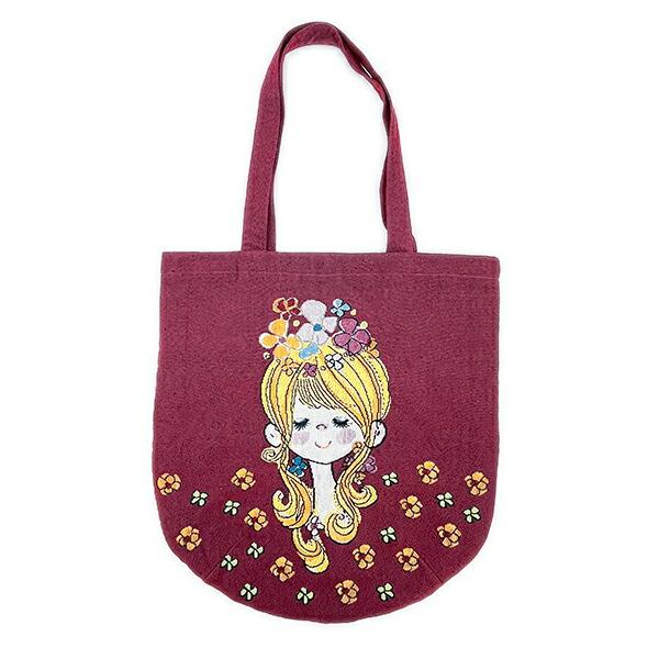 水森亜土 和雑貨 ゴブラン トートバッグ フラワー バーガンディー