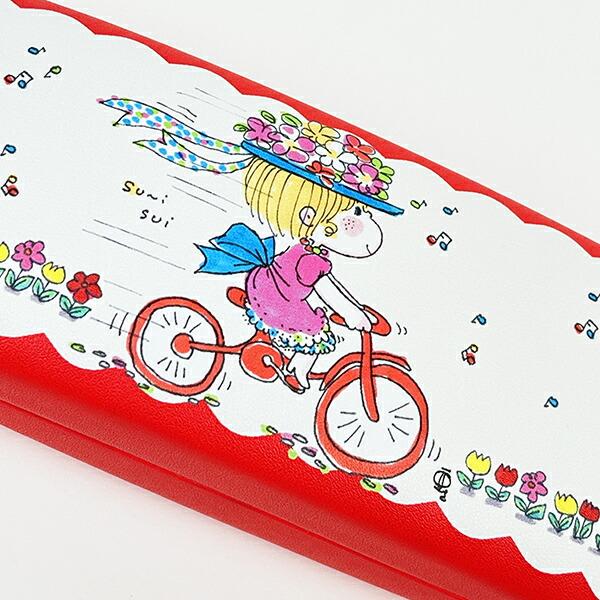 水森亜土 メガネケース ジテンシャ (レッド) 商品画像3：キャラグッズPERFECT WORLD TOKYO