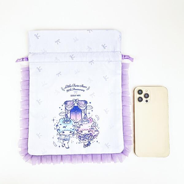 サンリオ キキララ 50th×DOLLY MIX フリル巾着 ライトパープル Sanrio 商品画像3：キャラグッズPERFECT WORLD TOKYO