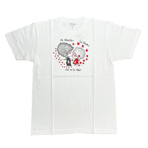 水森亜土 マリンカップル 半袖Tシャツ(M) ホワイト アパレル