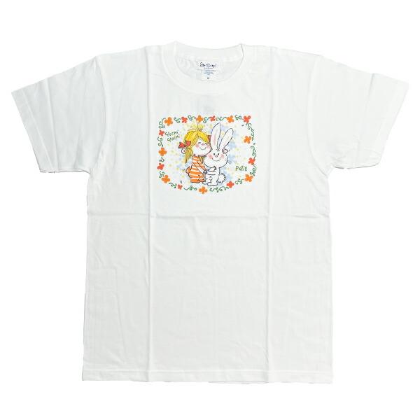水森亜土 ウサギ＆ガール 半袖Tシャツ(M) ホワイト アパレル
