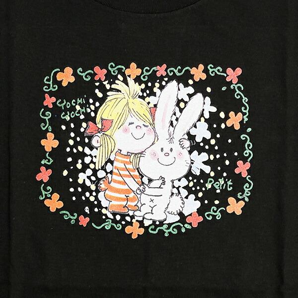 水森亜土 ウサギ＆ガール 半袖Tシャツ(M) ブラック アパレル 商品画像2：キャラグッズPERFECT WORLD TOKYO