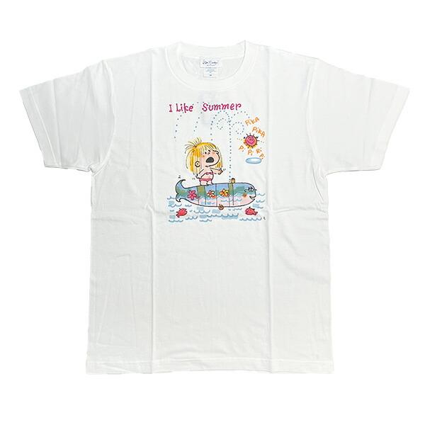 水森亜土 summer 半袖Tシャツ(M) ホワイト アパレル