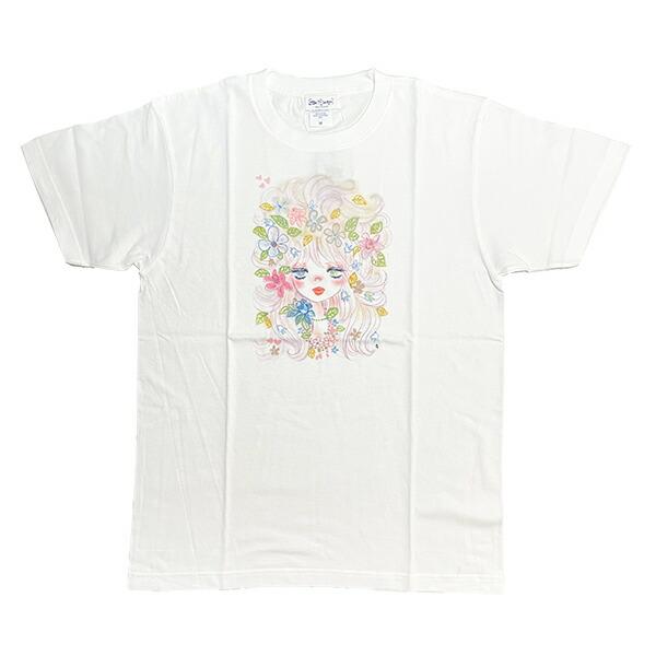 水森亜土 フェイスフラワー 半袖Tシャツ(M) ホワイト アパレル