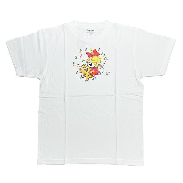 水森亜土 ネコ＆ガール 半袖Tシャツ(M) ホワイト アパレル