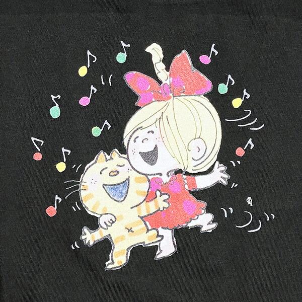 水森亜土 ネコ＆ガール 半袖Tシャツ(M) ブラック アパレル 商品画像2：キャラグッズPERFECT WORLD TOKYO