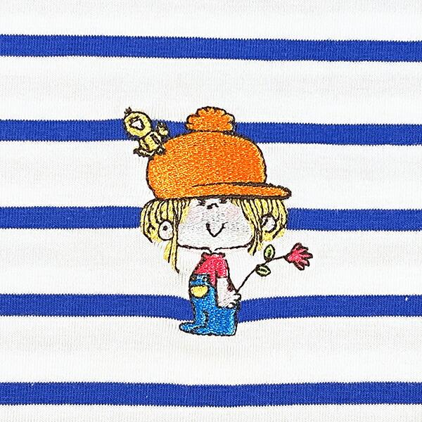 水森亜土 刺繍ボーダーロングTシャツ ボウシ ホワイト×ブルー 長袖 アパレル 商品画像2：キャラグッズPERFECT WORLD TOKYO