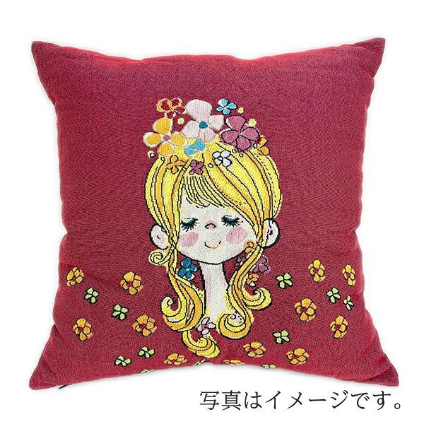 水森亜土 和雑貨 ゴブラン クッションカバー フラワー バーガンディー 商品画像2：キャラグッズPERFECT WORLD TOKYO