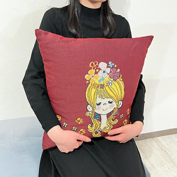 水森亜土 和雑貨 ゴブラン クッションカバー フラワー バーガンディー 商品画像6：キャラグッズPERFECT WORLD TOKYO
