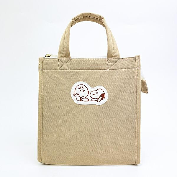 スヌーピー アップリケ ランチトートバッグ ベージュ SNOOPY