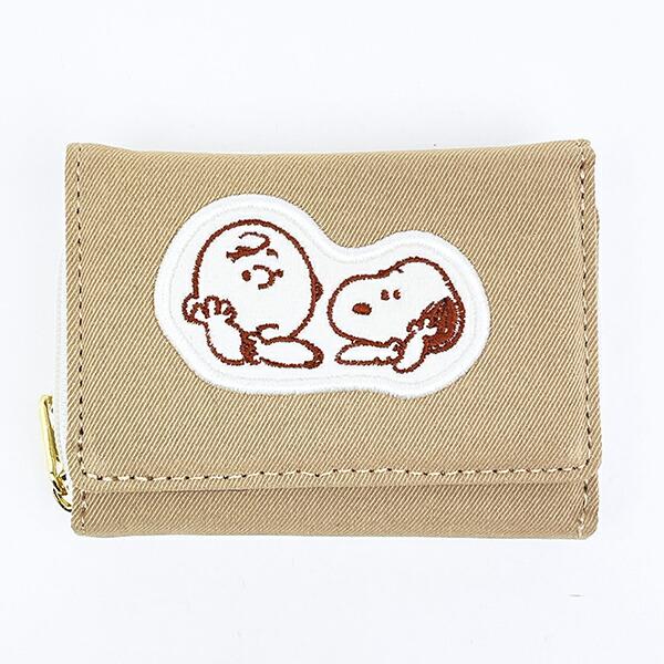 スヌーピー チャーリーブラウン ファスナー三つ折り財布 アップリケ ベージュ･･･