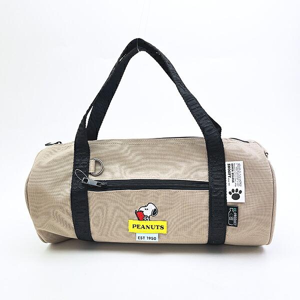 スヌーピー RE-PET ショルダー付き ロールボストンバッグ ベージュ SNOOPY