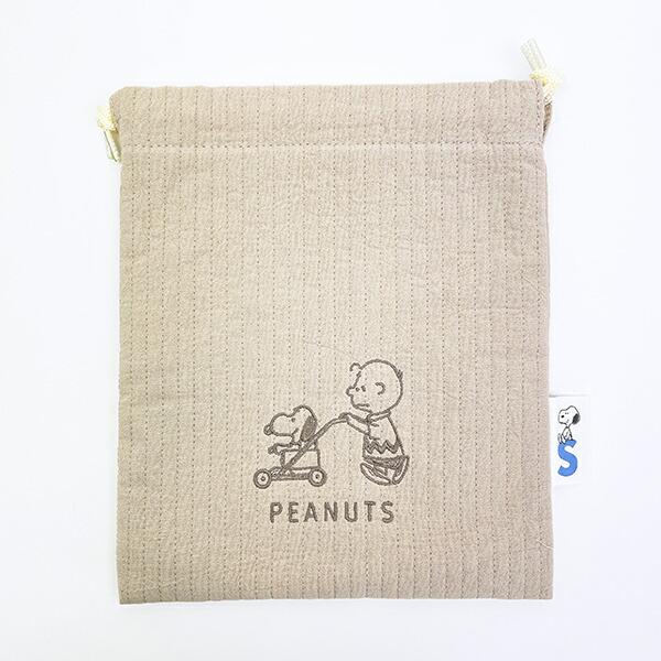 スヌーピー メッシュ付き巾着 ベージュ カート ポーチ SNOOPY