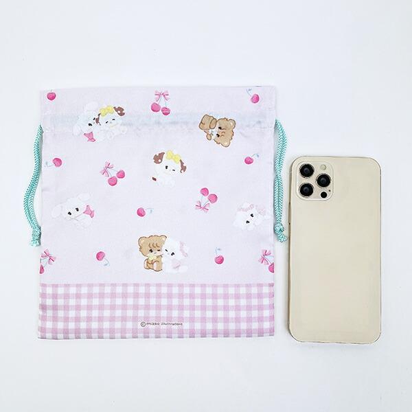 mikko illustrations ミッコ 巾着(M) ピンク 日本製 商品画像3：キャラグッズPERFECT WORLD TOKYO
