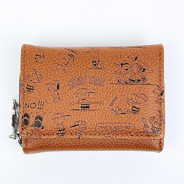 スヌーピー コンパクト三つ折財布 ブラウン 型押し SNOOPY