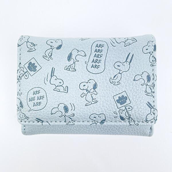 スヌーピー コンパクト三つ折財布 ライトブルー 型押し SNOOPY