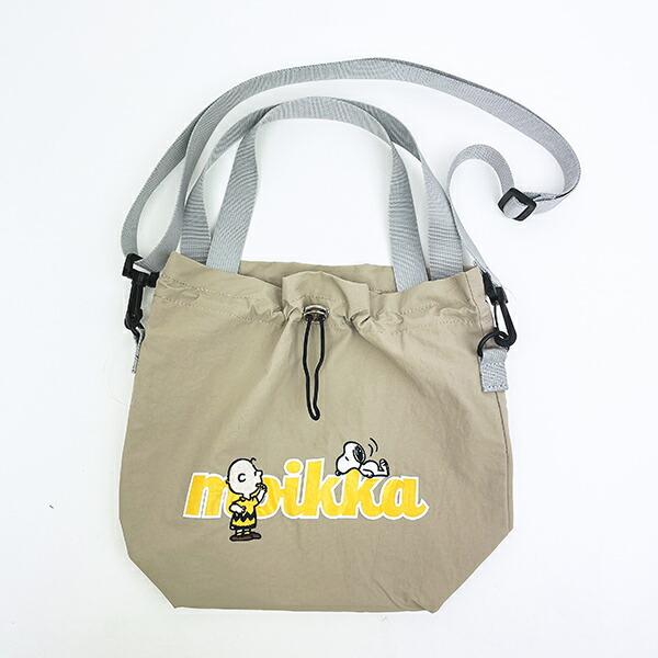 スヌーピー チャーリーブラウン 巾着ショルダーバッグ ベージュ SNOOPY