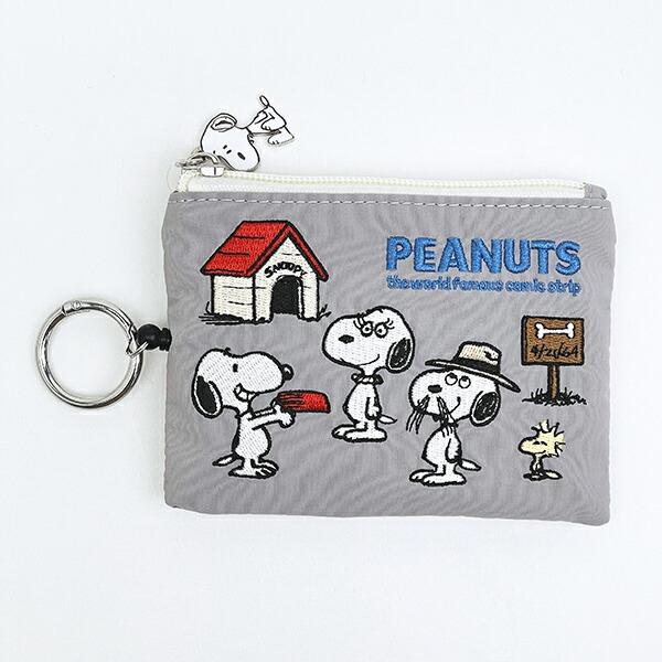スヌーピー オール 刺繍パスポーチ グレー SNOOPY