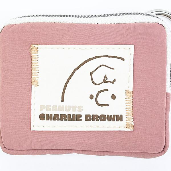 スヌーピー チャーリーブラウン カラビナ付きミニフラットポーチ ワッペン ピンク SNOOPY 商品画像2：キャラグッズPERFECT WORLD TOKYO