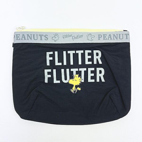 スヌーピー ウッドストック フラットポーチ ブラック SNOOPY