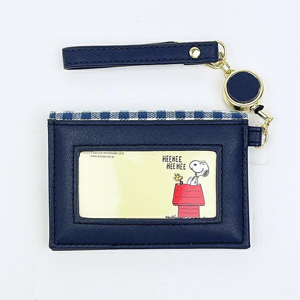 スヌーピー オラフ リール付き二つ折りパスケース ネイビーチェック SNOOPY 商品画像3：キャラグッズPERFECT WORLD TOKYO