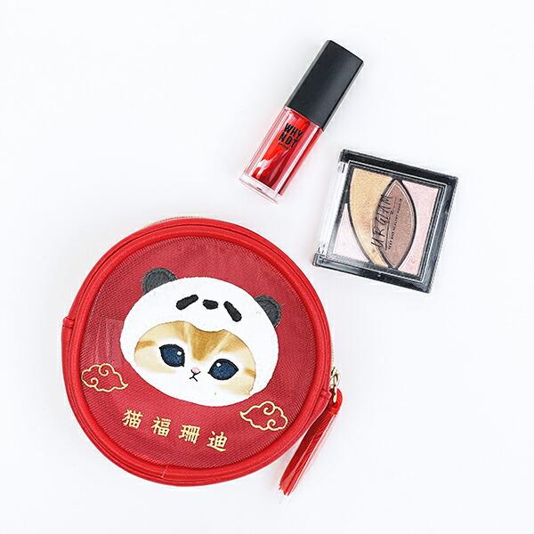 モフサンド パンダにゃん ラウンドメッシュポーチ レッド mofusand 商品画像4：キャラグッズPERFECT WORLD TOKYO
