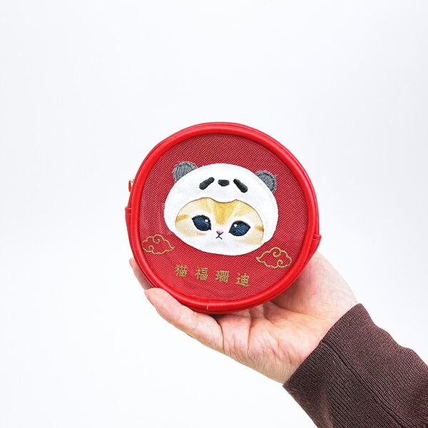 モフサンド パンダにゃん ラウンドメッシュポーチ レッド mofusand 商品画像5：キャラグッズPERFECT WORLD TOKYO