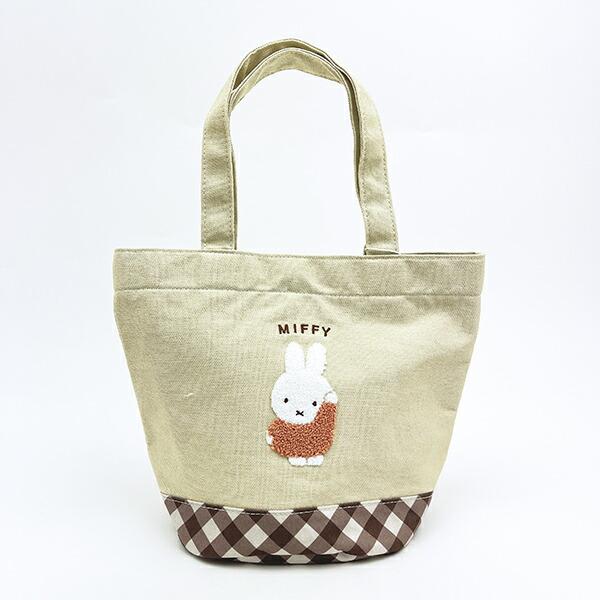 ミッフィー miffy ミニトートバッグ ベージュ ダイアゴナルチェック ランチ
