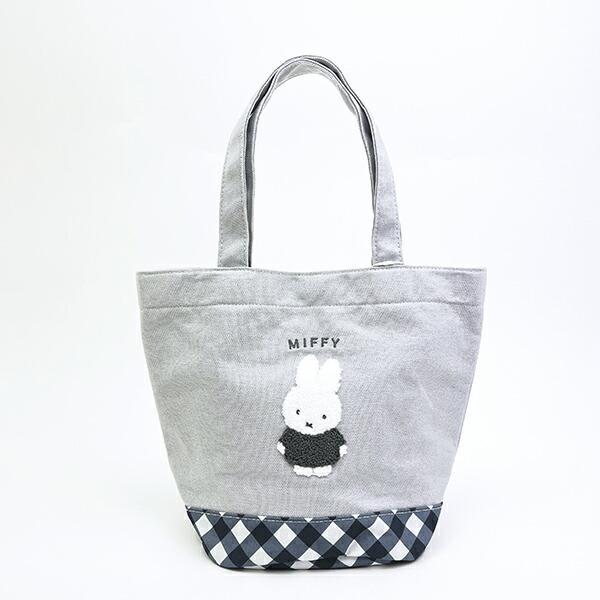 ミッフィー miffy ミニトートバッグ グレー ダイアゴナルチェック ランチ