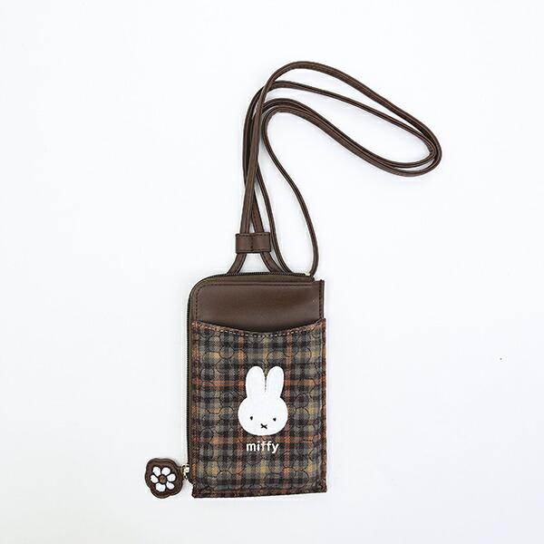 ミッフィー miffy スマホショルダーポーチ (ブラウン) キルティングチェック･･･