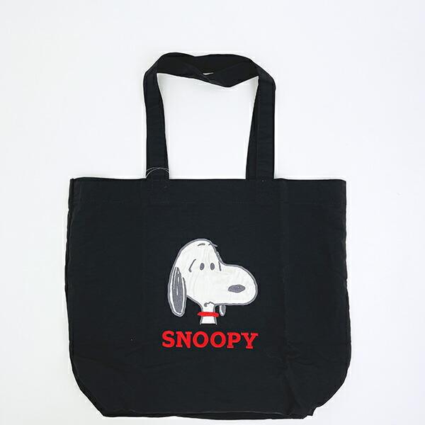 スヌーピー トートバッグ アップリケ刺しゅう ブラック SNOOPY