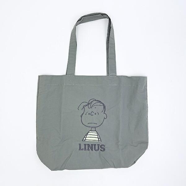 スヌーピー ライナス トートバッグ アップリケ刺しゅう グレー SNOOPY