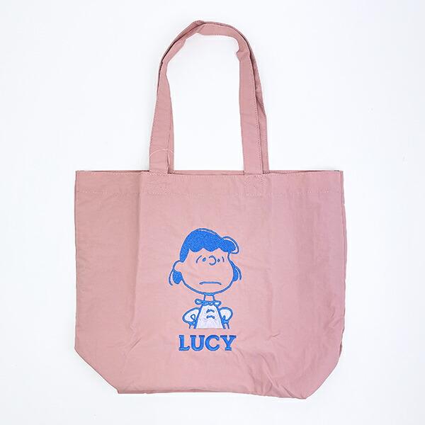 スヌーピー ルーシー トートバッグ アップリケ刺しゅう ピンク SNOOPY