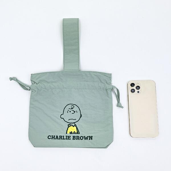 スヌーピー チャーリーブラウン 巾着バッグ アップリケ刺繍 ランチ SNOOPY 商品画像3：キャラグッズPERFECT WORLD TOKYO