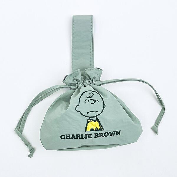 スヌーピー チャーリーブラウン 巾着バッグ アップリケ刺繍 ランチ SNOOPY
