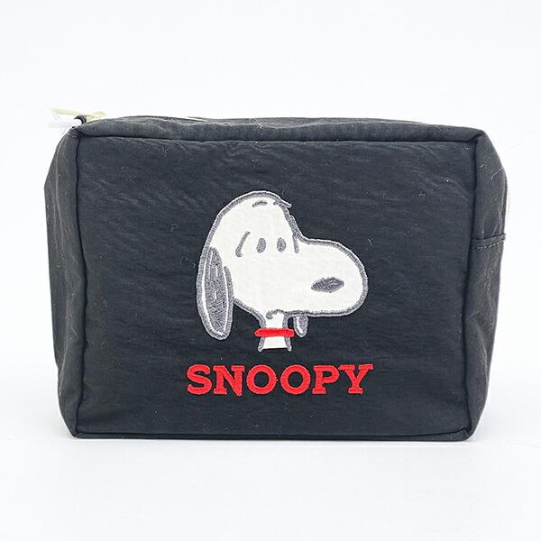 スヌーピー アップリケ刺繍 スクエアポーチ ブラック SNOOPY