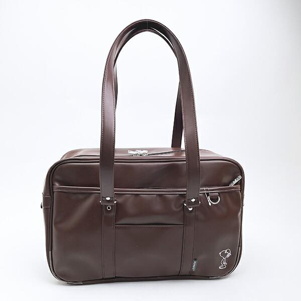 スヌーピー ショルダーボストンバッグ ブラウン 刺繍ワンポイント SNOOPY